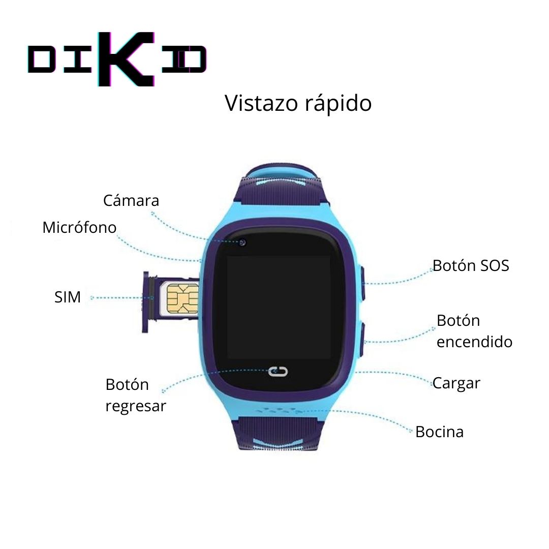 Reloj inteligente para niños de 4 años negro, videollamada por SIM