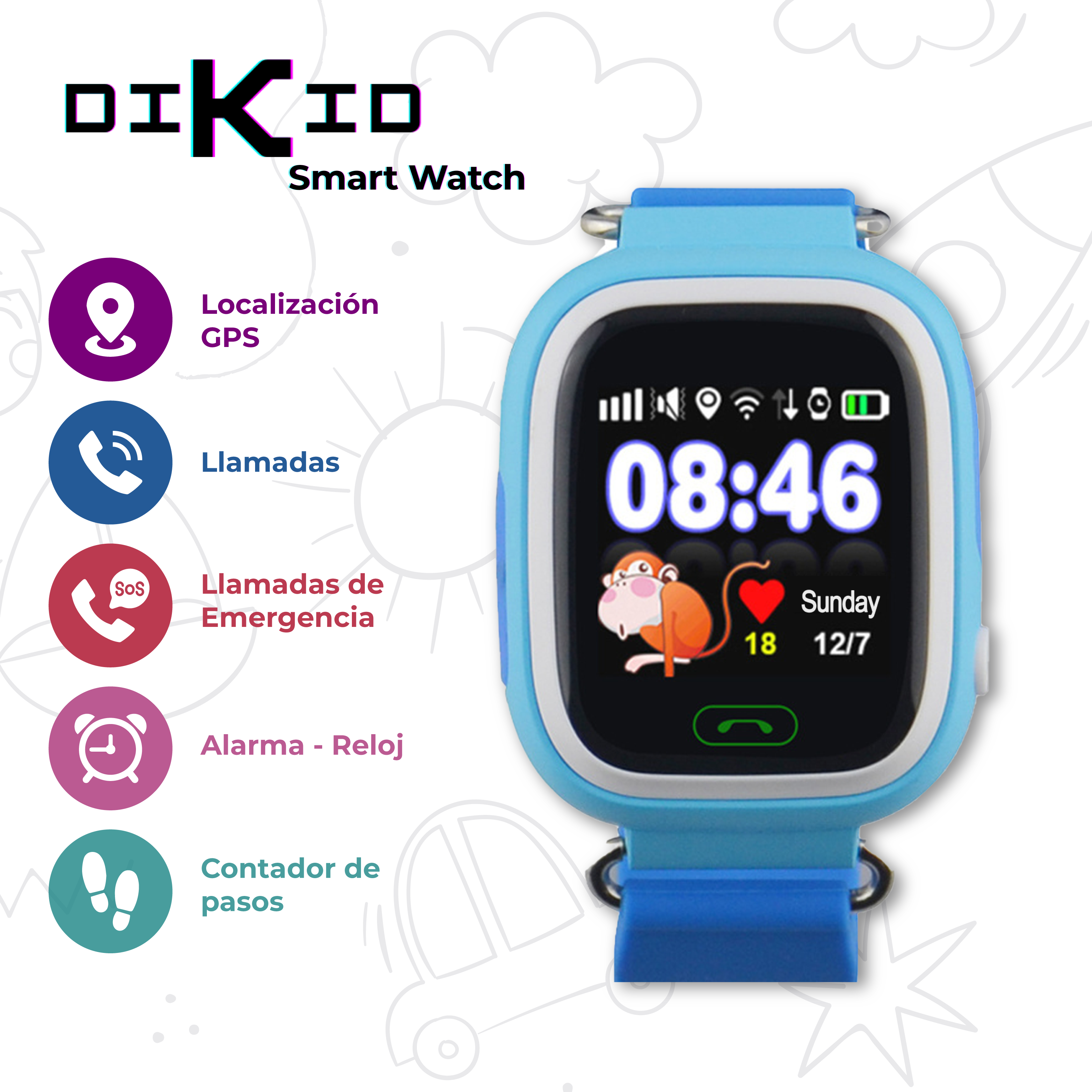 Smartwatch infantil - DAM ELECTRONICS GPS localizador DS06 para niños.  Intercomunicador, area de seguridad, comunicación de 2 vías., Azul