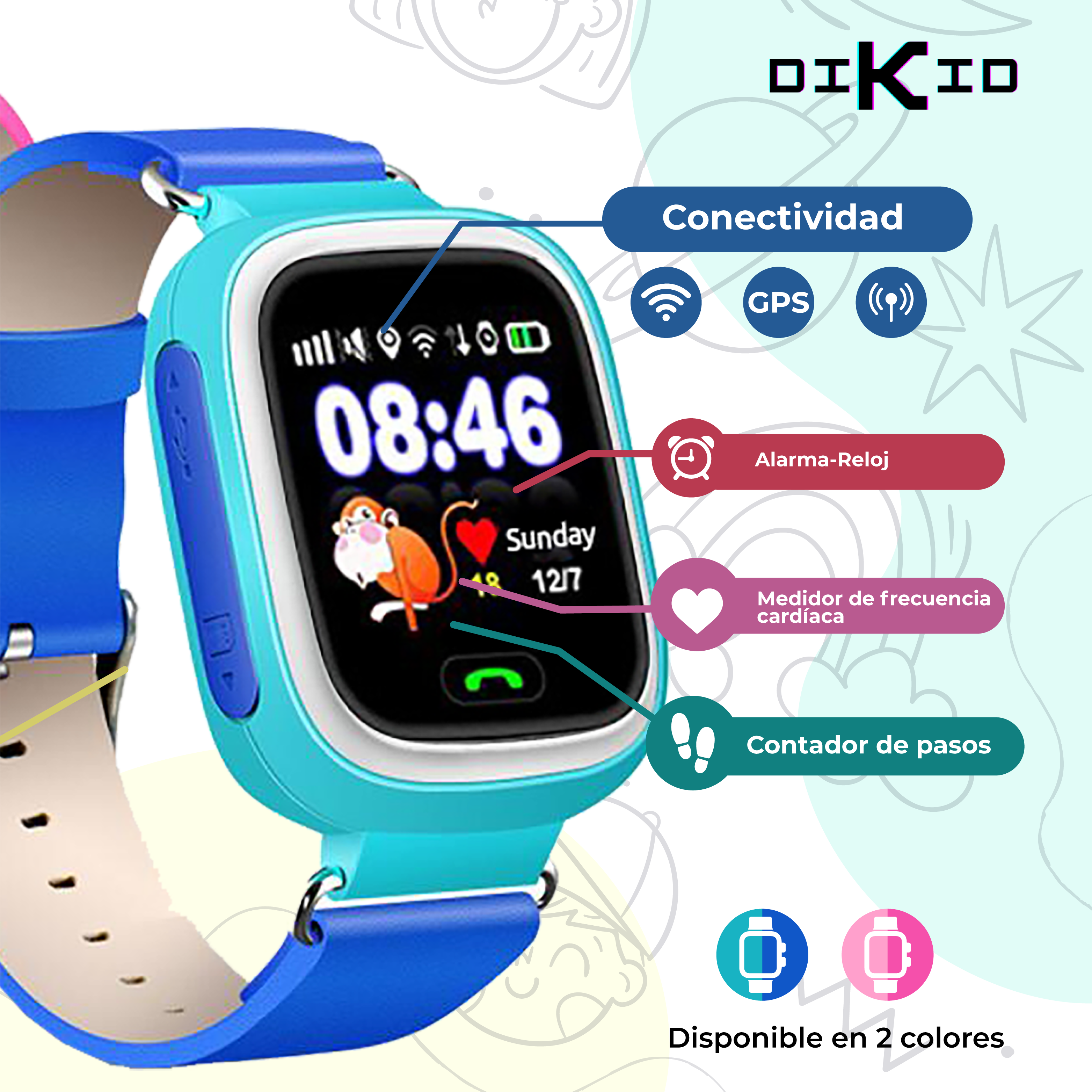 Reloj inteligente para niños de 3 años. Localizador GPS , WIFI y SOS.  Acerca y conecta con amigos para chatear desde el smartwatch. DIKID - mazy